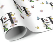 アルファベットHの花と蝶のモノグラム ラッピングペーパー (ロールコーナー)