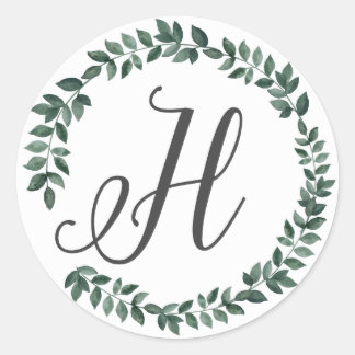 アルファベットH モノグラム ミニマリスト ボタニカル リーフ wreath ラウンドシール
