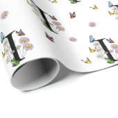 アルファベットIの花と蝶のモノグラム ラッピングペーパー (ロールコーナー)