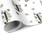 アルファベットJの花と蝶のモノグラム 水彩画 ラッピングペーパー (ロールコーナー)