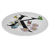 アルファベットKの花と蝶の水彩モノグラム カッティングボード (角)