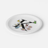 アルファベットKの花と蝶の水彩モノグラム ペーパープレート (アングル)