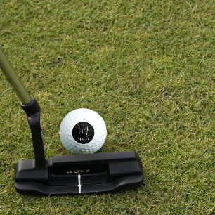 アルファベットMのモノグラム 赤い水彩画 ママ 黒 ゴルフボール