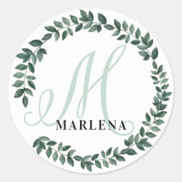 アルファベットM モノグラム オーダーメイド 名前 ミニマル ボタニカル ラウンドシール