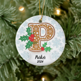 アルファベットPカスタムネームモノグラム クリスマス セラミックオーナメント