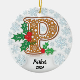 アルファベットPカスタムネームモノグラム クリスマス セラミックオーナメント