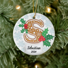 アルファベットSカスタムネームモノグラム クリスマス セラミックオーナメント