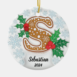アルファベットSカスタムネームモノグラム クリスマス セラミックオーナメント