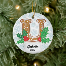 アルファベットUカスタムネームモノグラム クリスマス セラミックオーナメント