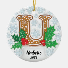 アルファベットUカスタムネームモノグラム クリスマス セラミックオーナメント