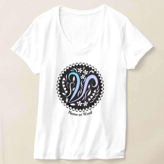 アルファベットVモノグラム手書き Tシャツ (レイダウン)