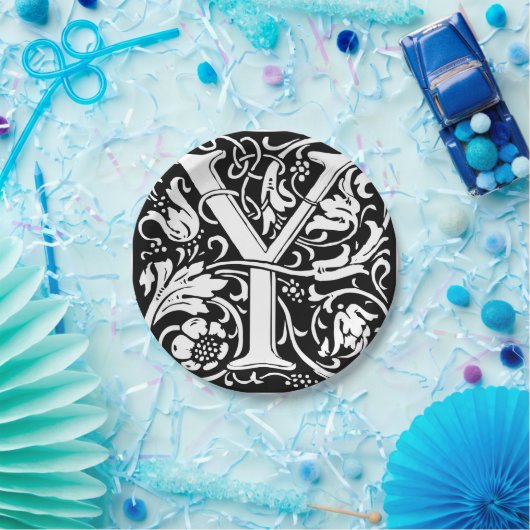 アルファベットYのメディエーバルモノグラム アートヌーボー ペーパープレート (パーティー)