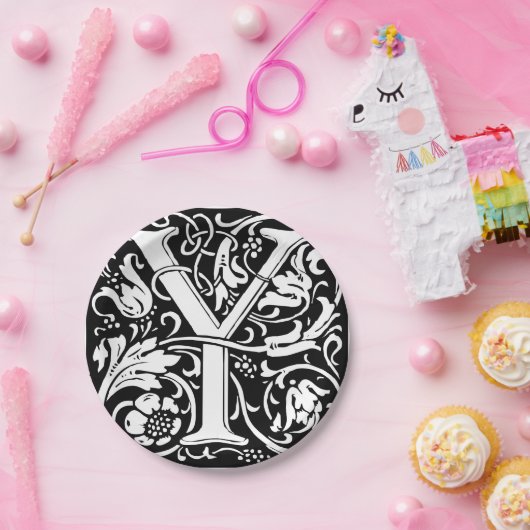 アルファベットYのメディエーバルモノグラム アートヌーボー ペーパープレート (パーティー)