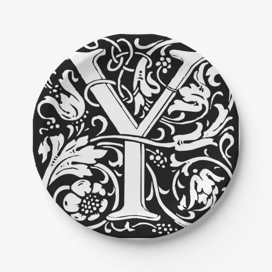 アルファベットYのメディエーバルモノグラム アートヌーボー ペーパープレート (正面)