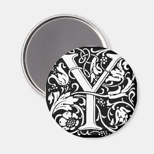 アルファベットYのメディエーバルモノグラム アートヌーボー マグネット (正面/裏面)