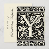 アルファベットYのメディエーバルモノグラム アールヌーボー 招待状 (正面/裏面)