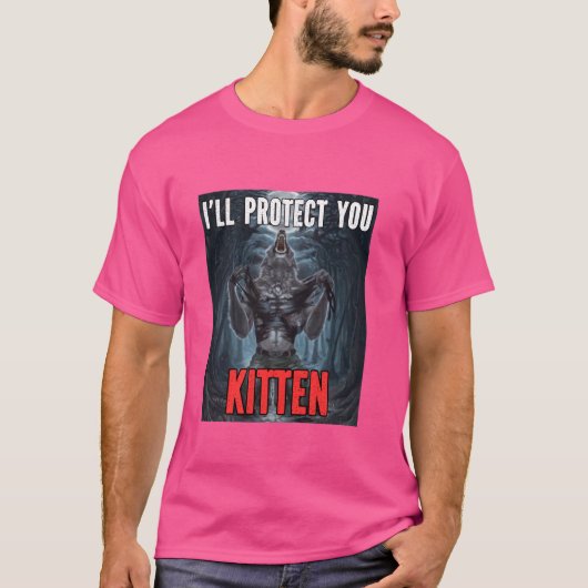 アルファ保護ワーウルフをおおもしろい前が子猫に Tシャツ (正面)