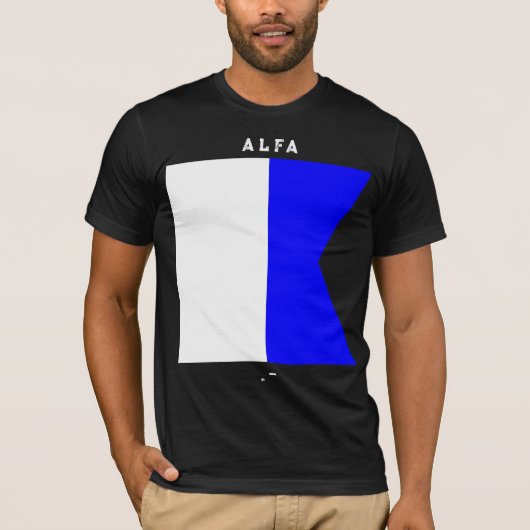 アルファ信号旗モールス符号海事デザイン Tシャツ (正面)