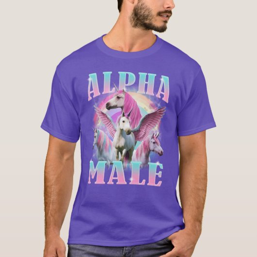 アルファ男性ユニコーンおもしろミーム ガール Tシャツ (正面)