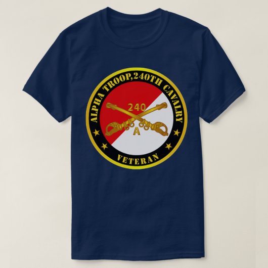アルファ部隊240番目の騎兵ブランチ退役軍人赤白 Tシャツ (デザイン正面)