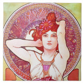 アルフォンスミュシャアメジストフローラヴィンテージアールヌーボー タイル (正面)