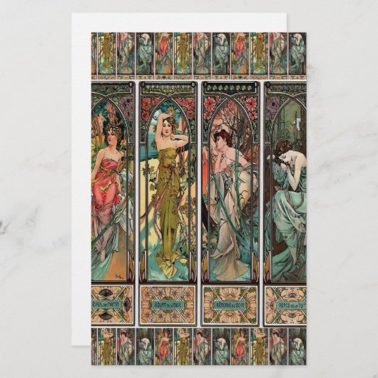 アルフォンスミュシャアート,アールヌーボー,ヴィンテージ,女性,be 便箋 (正面/裏面)