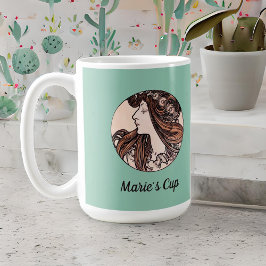 アルフォンスミュシャアールヌーボーウィメンズウィズウィズフラワーズ コーヒーマグカップ