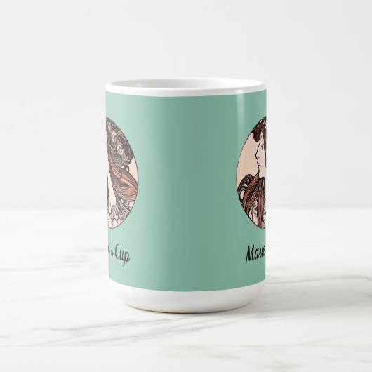 アルフォンスミュシャアールヌーボーウィメンズウィズウィズフラワーズ コーヒーマグカップ (中央)