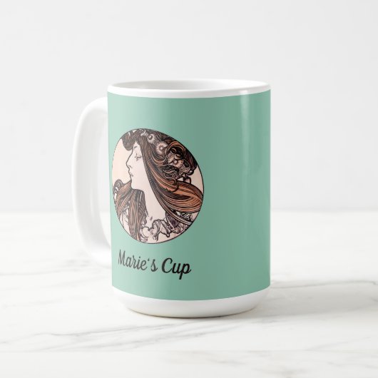 アルフォンスミュシャアールヌーボーウィメンズウィズウィズフラワーズ コーヒーマグカップ (正面左)