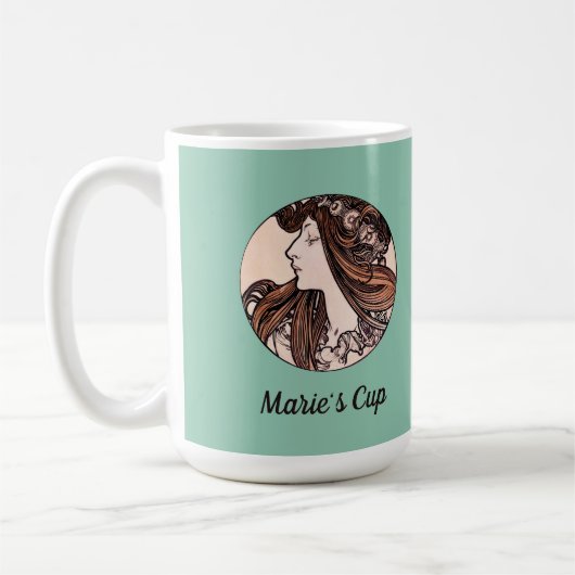 アルフォンスミュシャアールヌーボーウィメンズウィズウィズフラワーズ コーヒーマグカップ (左)