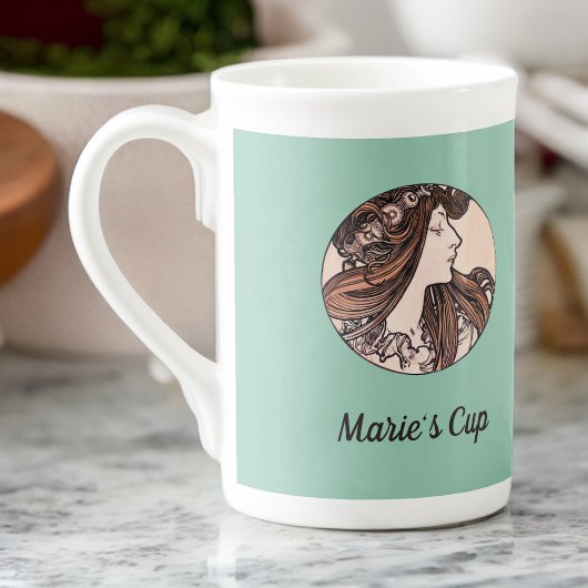 アルフォンスミュシャアールヌーボーウィメンズウィズウィズフラワーズ ボーンチャイナマグカップ