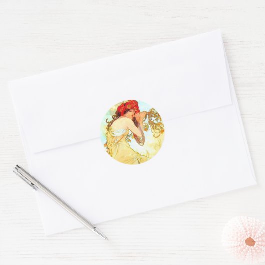 アルフォンスミュシャアールヌーボーサマー ラウンドシール (封筒)