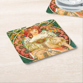 アルフォンスミュシャアールヌーボーデイドリーム スクエアペーパーコースター (アングル)