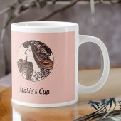 アルフォンスミュシャアールヌーボーピンクの花を持つ女性 ジャンボコーヒーマグカップ