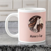 アルフォンスミュシャアールヌーボーピンクの花を持つ女性 ジャンボコーヒーマグカップ