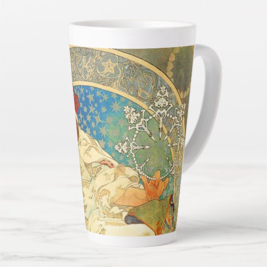 アルフォンスミュシャアールヌーボープリンセスヒヤシンス カフェラテマグ (右アングル)