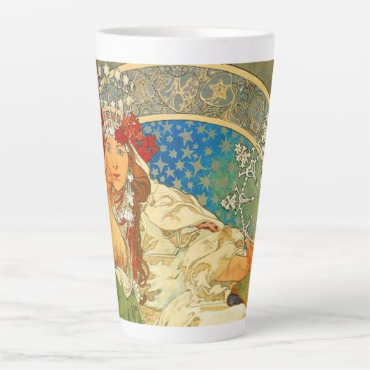 アルフォンスミュシャアールヌーボープリンセスヒヤシンス カフェラテマグ (正面)