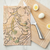 アルフォンスミュシャアールヌーボーペオニー キッチンタオル (四つ折り)