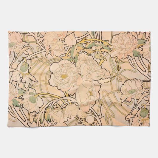 アルフォンスミュシャアールヌーボーペオニー キッチンタオル (横)