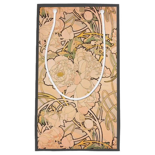 アルフォンスミュシャアールヌーボーペオニー スモールペーパーバッグ (正面)