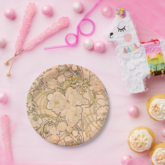 アルフォンスミュシャアールヌーボーペオニー ペーパープレート (パーティー)