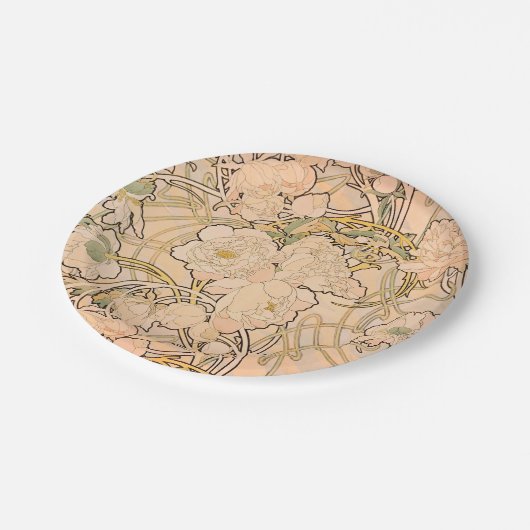 アルフォンスミュシャアールヌーボーペオニー ペーパープレート (アングル)