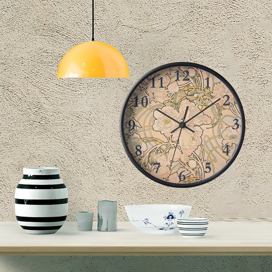 アルフォンスミュシャアールヌーボーペオニー ラウンド壁時計