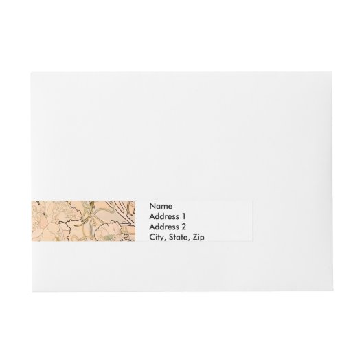 アルフォンスミュシャアールヌーボーペオニー ラップアラウンド宛名ラベル (正面)