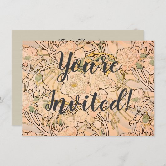 アルフォンスミュシャアールヌーボーペオニー 招待状 (正面/裏面)