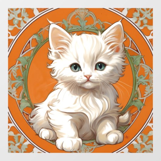 アルフォンスミュシャアールヌーボーホワイトキッテン ウィンドウサイン (シート)