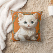 アルフォンスミュシャアールヌーボーホワイトキッテン クッション (ブランケット)