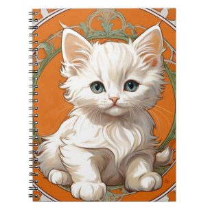 アルフォンスミュシャアールヌーボーホワイトキッテン ノートブック