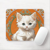 アルフォンスミュシャアールヌーボーホワイトキッテン マウスパッド (マウス)