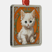 アルフォンスミュシャアールヌーボーホワイトキッテン メタルオーナメント (右)